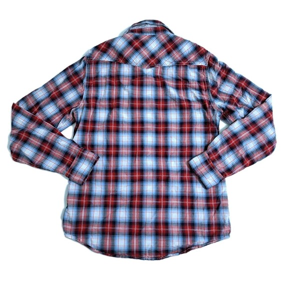 American Eagle Shirt Mens Small Red Blue Plaid Pearl Snap Western Vintage Fit AE - Picture 6 of 10